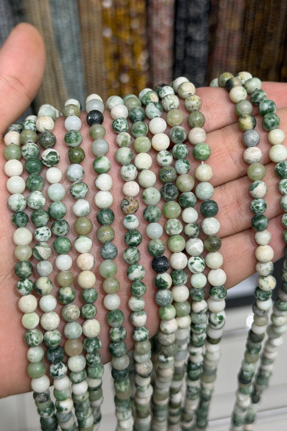 Jasper Taşı Küre Kesim Parlak Yeşil 6mm Doğal Taş Dizi [AB]