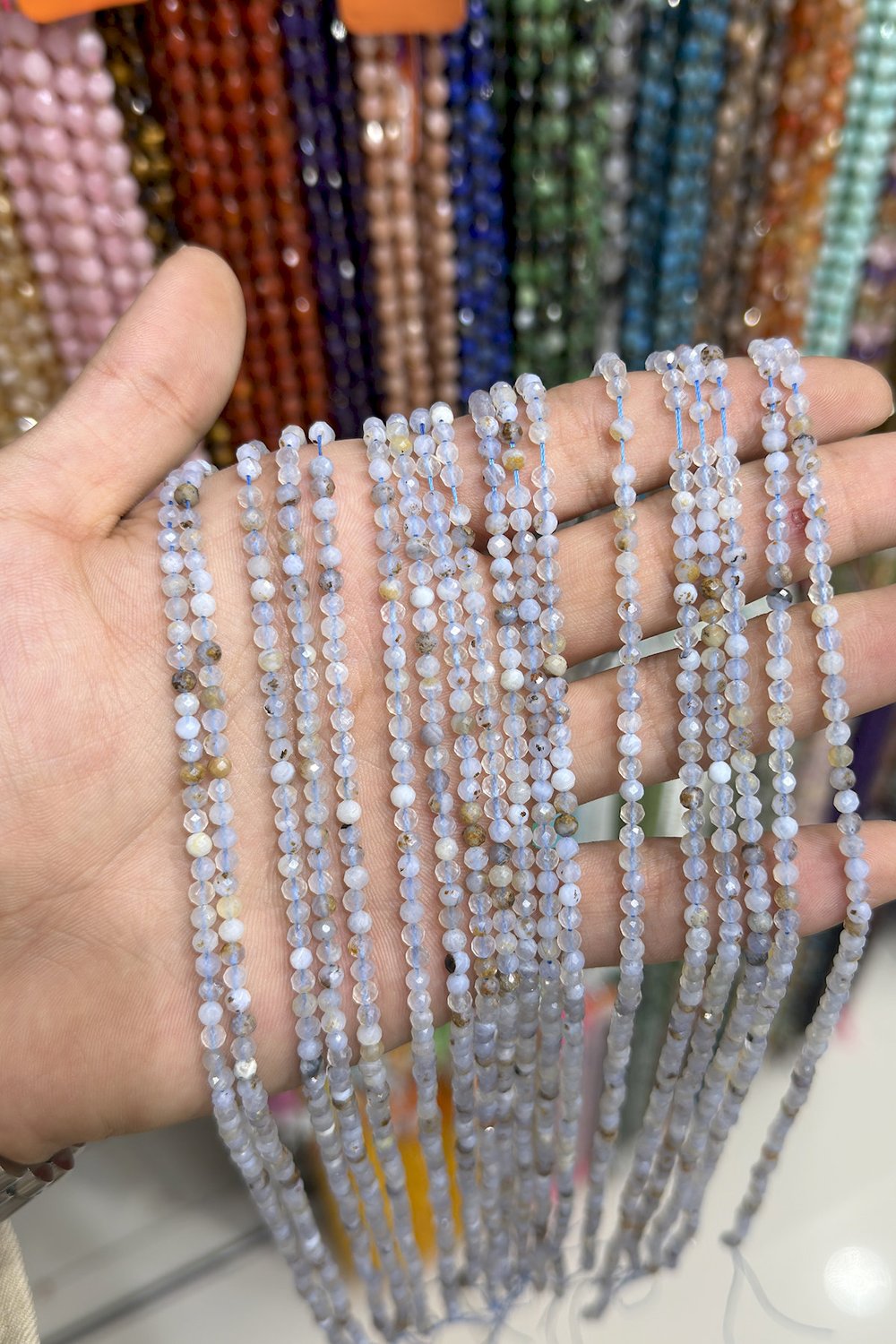 Kalsedon Taşı Küre Kristal Kesim Parlak 3mm Doğal Taş Dizi [AA]