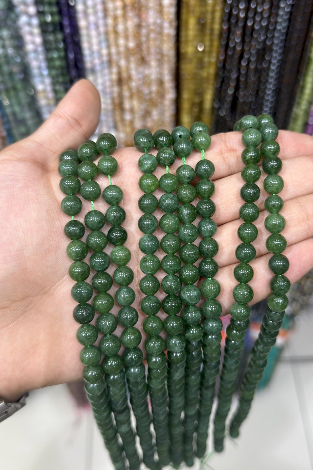 Kanada Yeşim Taşı Küre Kesim Parlak 8mm Doğal Taş Dizi [AB]
