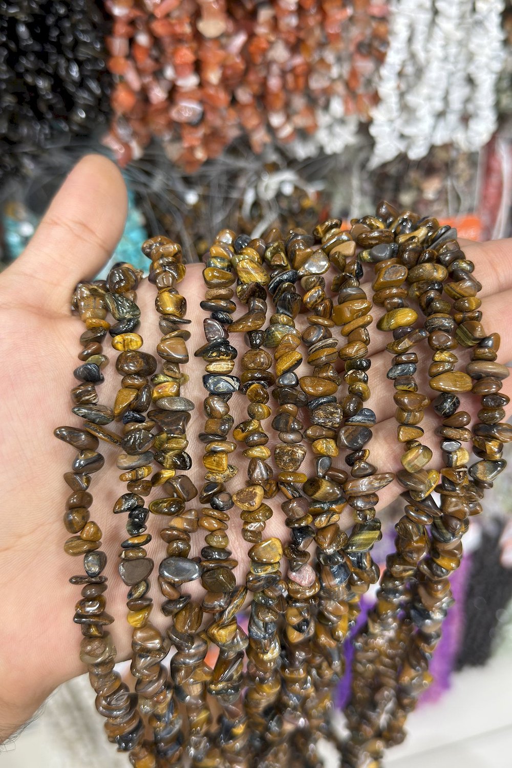 Kaplan Gözü Kırık Taş Orta Boy Parlak 5x8mm Doğal Taş Dizi