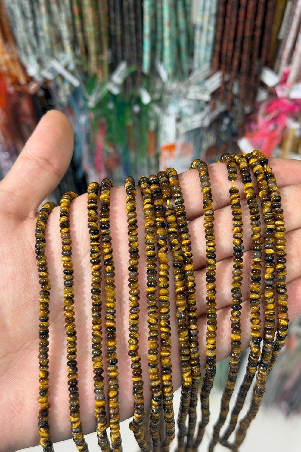 Kaplan Gözü Taşı Rondela Kesim Parlak 2x4mm Doğal Taş Dizi