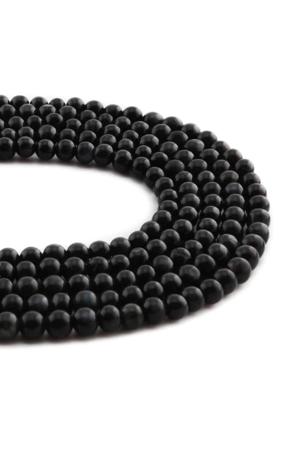 Tigers Eye Stone Round-Cut Shiny Black 4mm Bead Strand