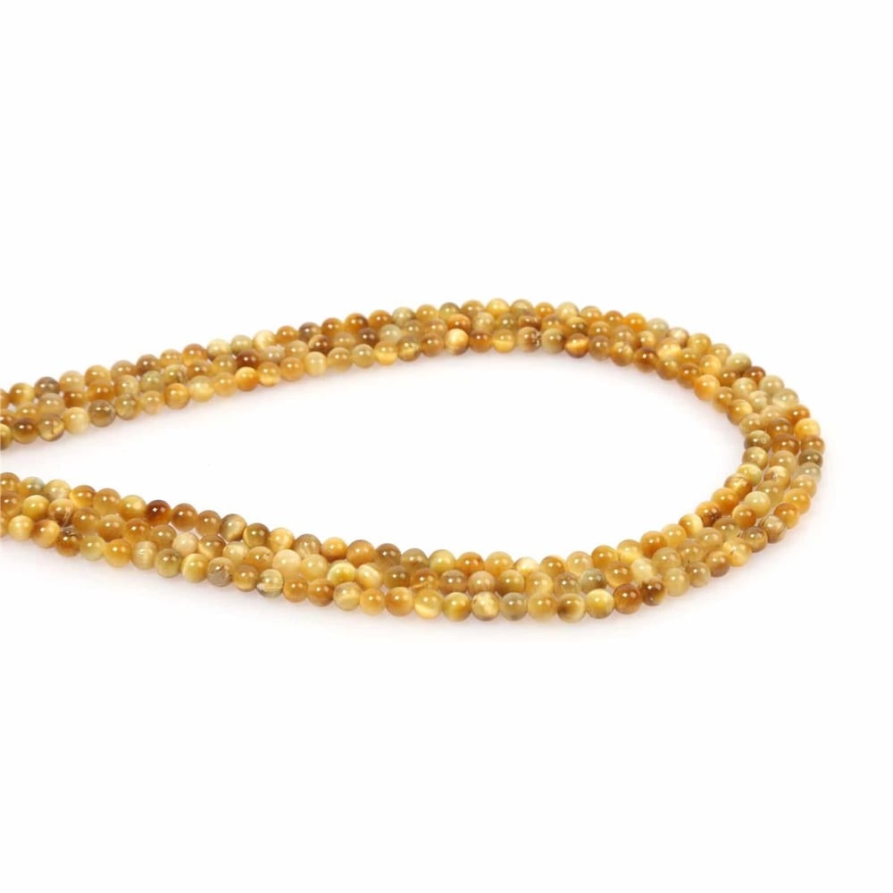 Tiger Eye Natural Stone Yellow Globe Cut 4mm String Of Beads