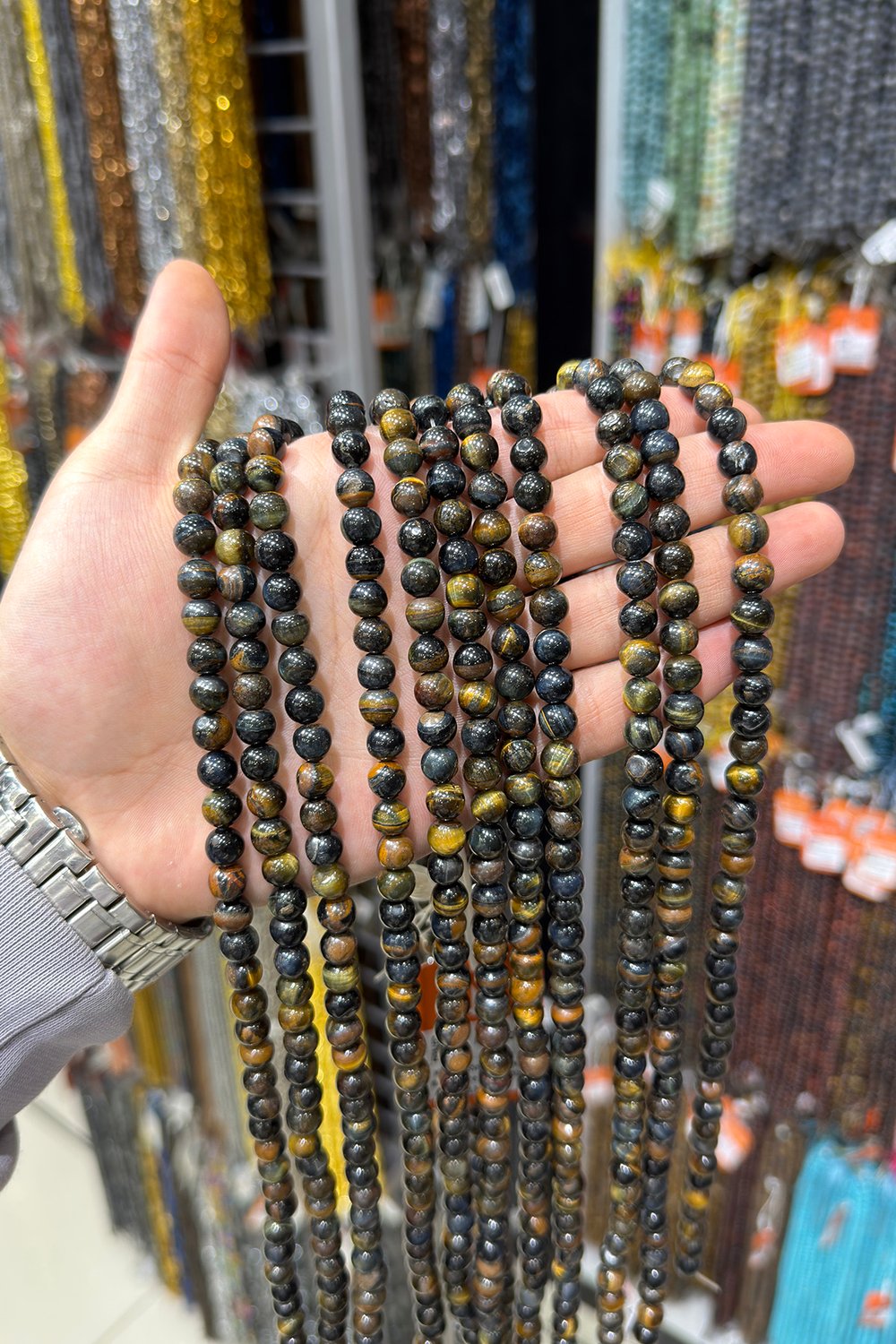 Kaplan Gözü Taşı Küre Kesim Siyah 8mm Doğal Taş Dizi