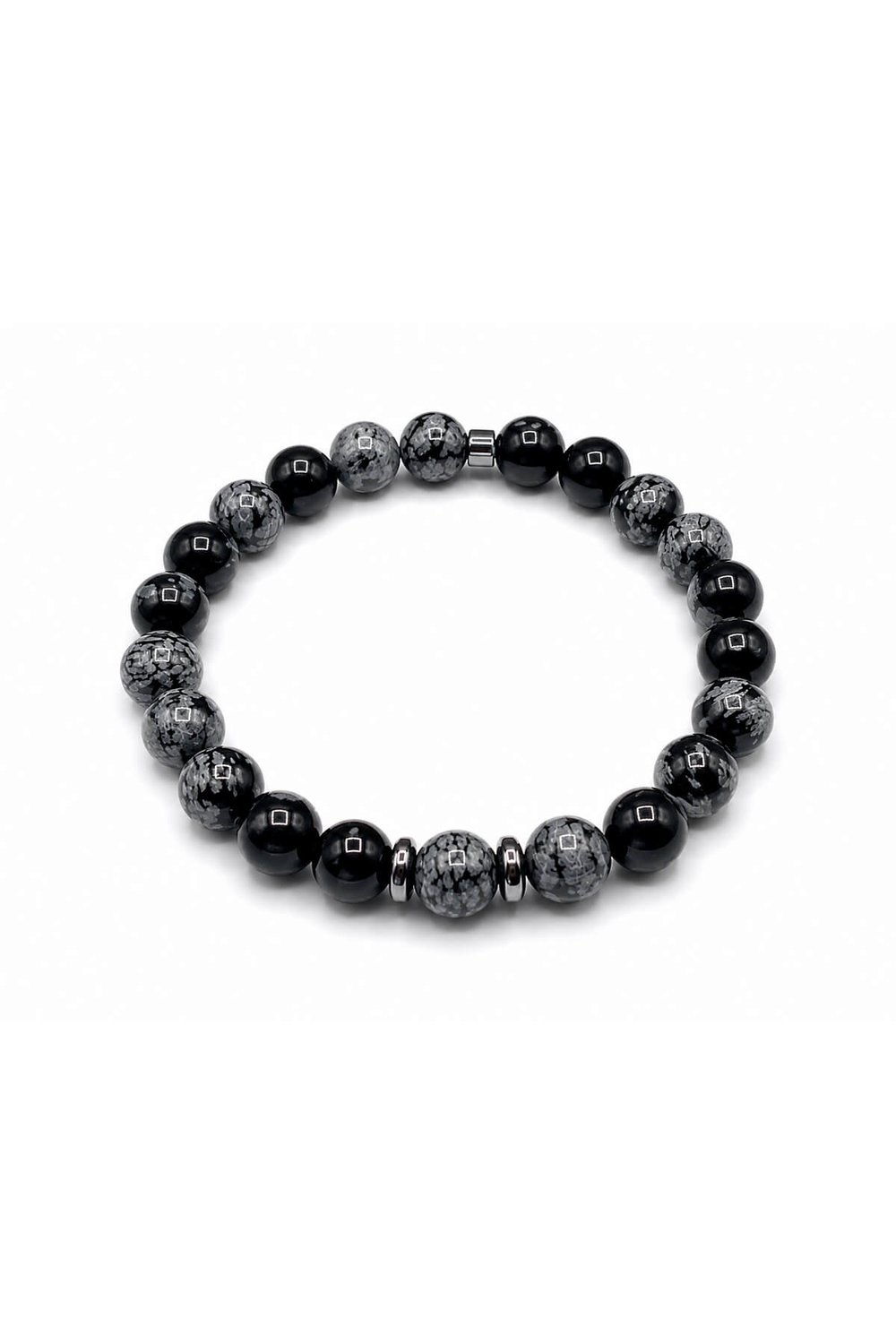 Karlı Obsidyen Doğal Taş Küre Kesim 8mm Bileklik