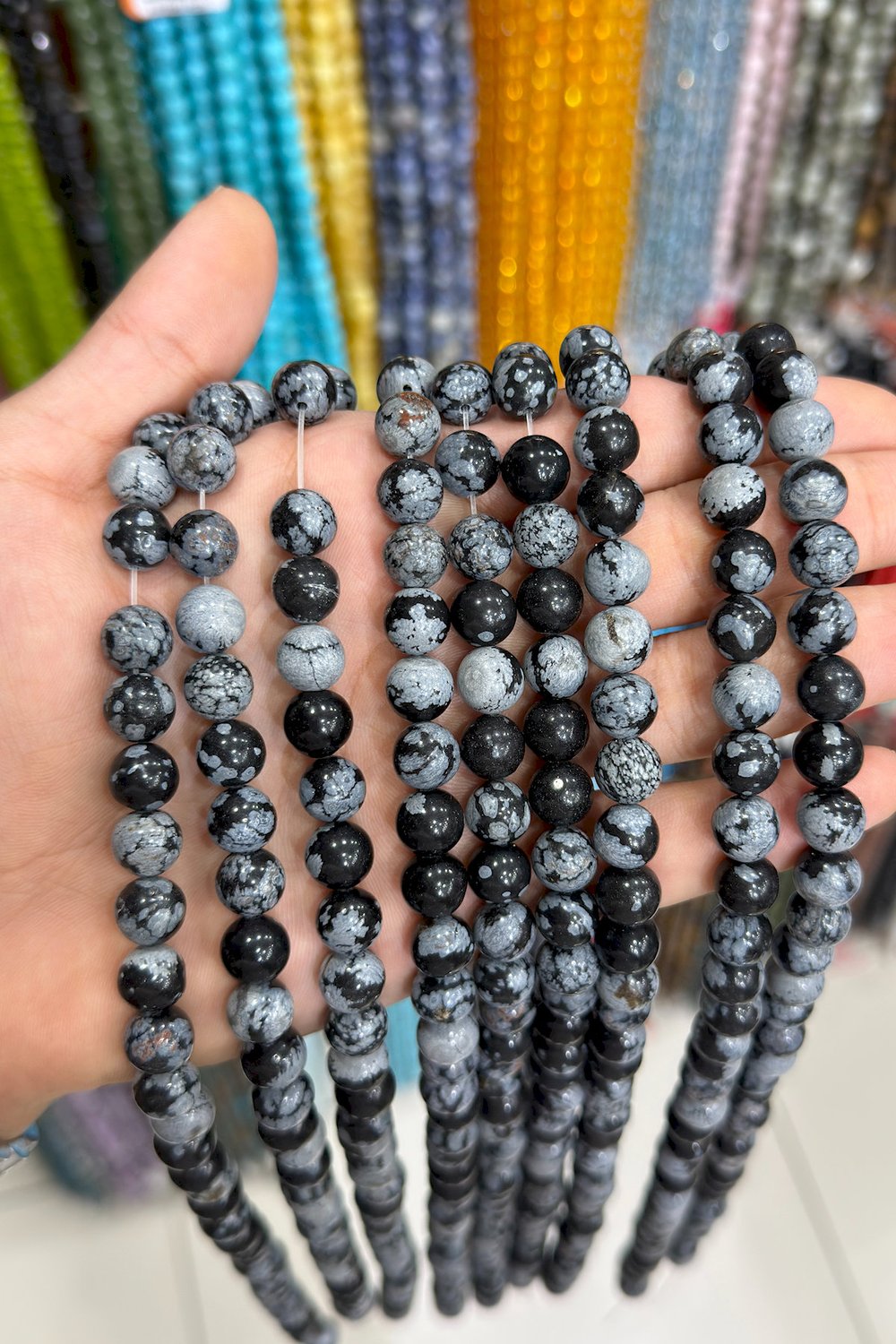 Karlı Obsidyen Taşı Küre Kesim Parlak 10mm Doğal Taş Dizi [AA]