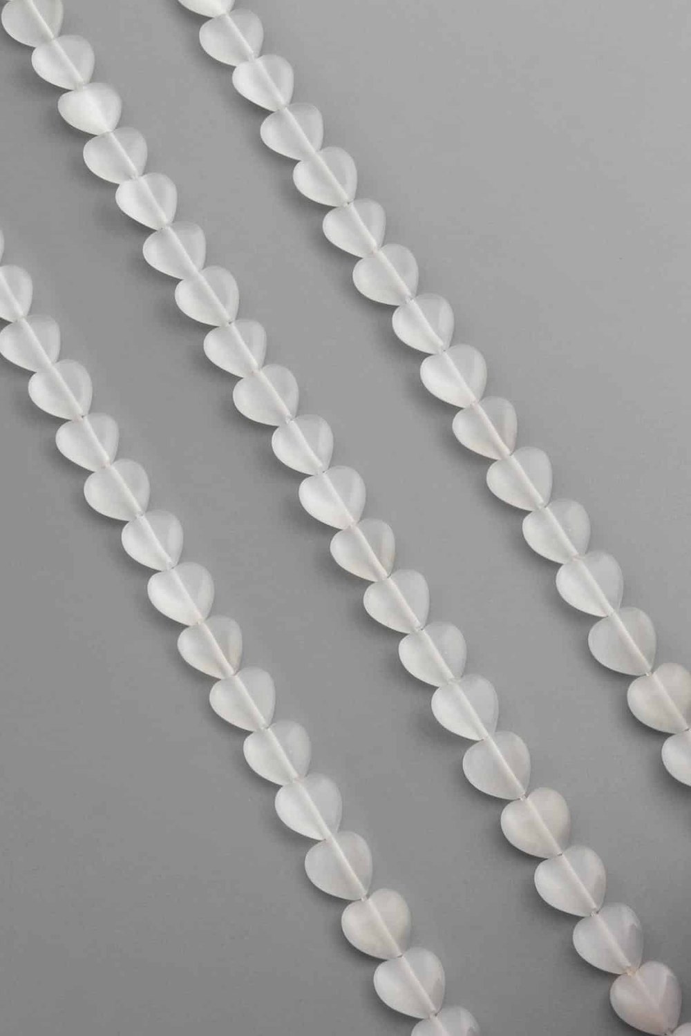 Cat Eye Natural Stone Dark White Heart Cut 10x4mm String Of Beads
