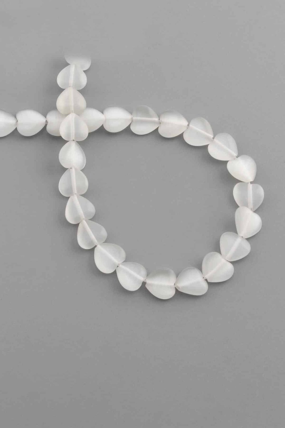 Cat Eye Natural Stone Dark White Heart Cut 10x4mm String Of Beads