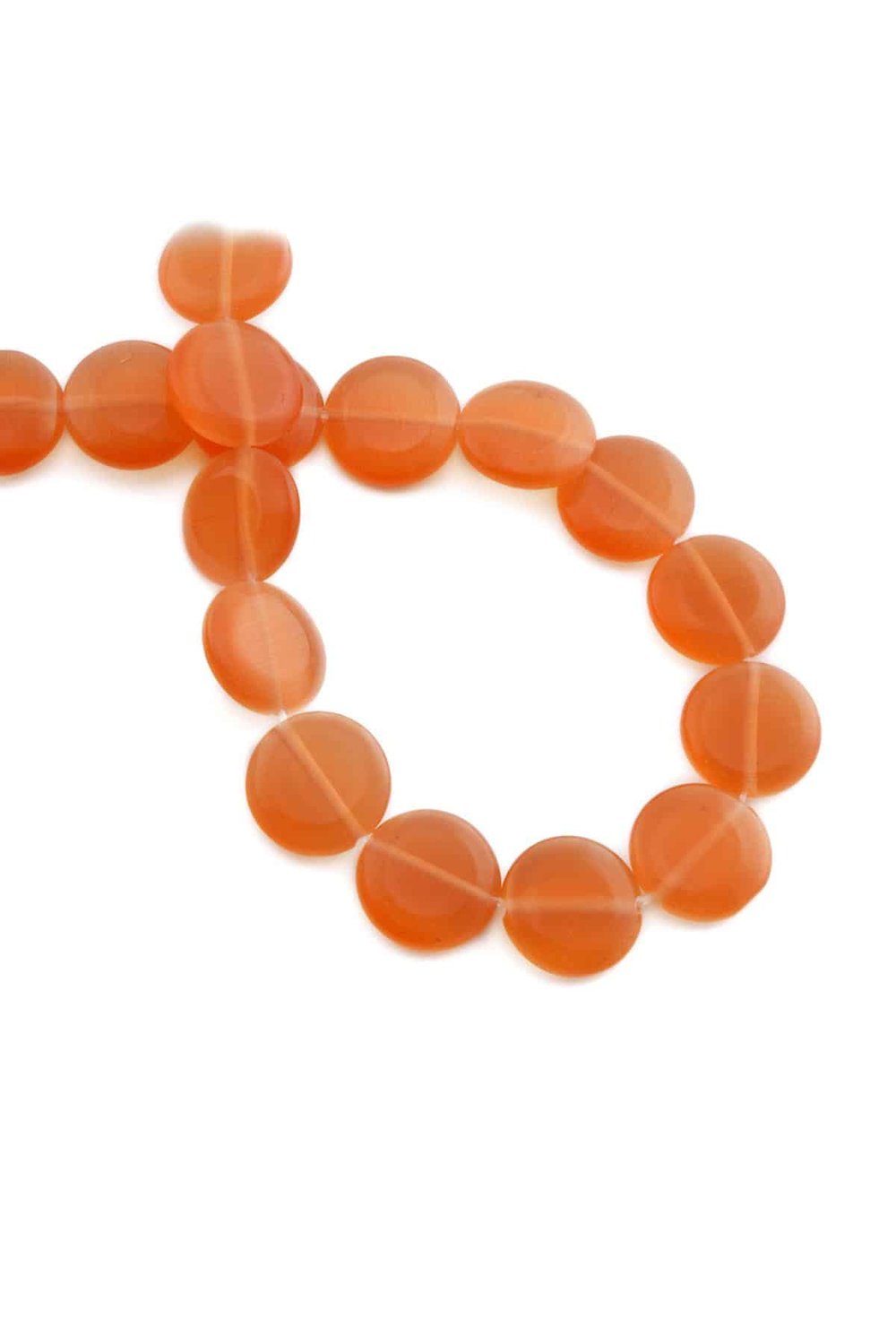 Cat Eye Natural Stone Orange Circle Cut 15x5mm String Of Beads