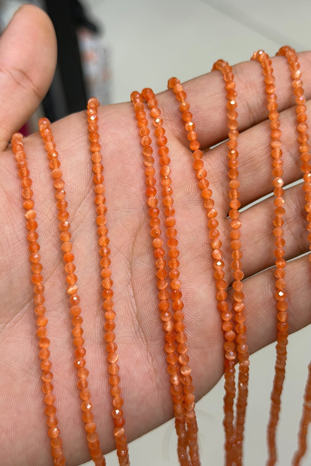 Kedi Gözü Taşı Faset Kesim Koyu Turuncu 3mm Doğal Taş Dizi