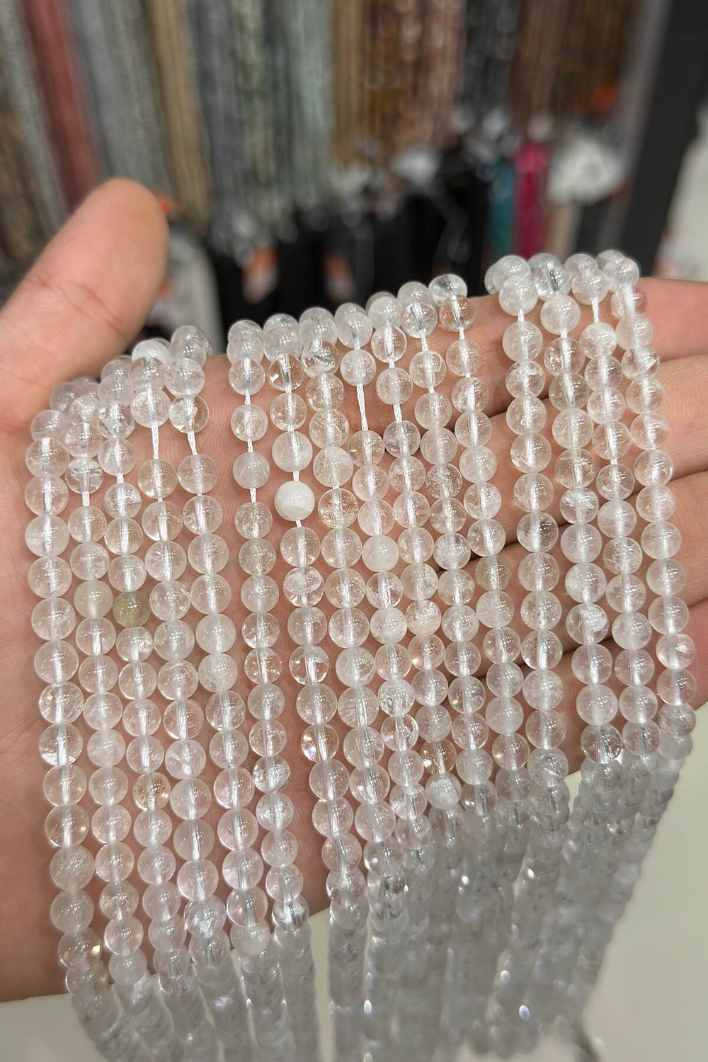 Kristal Kuvars Taşı Şeffaf Küre Kesim Parlak Şeffaf 6mm Doğal Taş Dizi [AA]