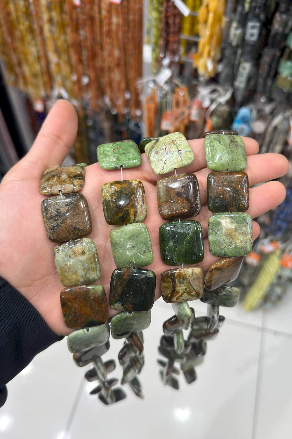 Chrysoprase Stone Rectangular-Cut 35x25mm Bead Strand
