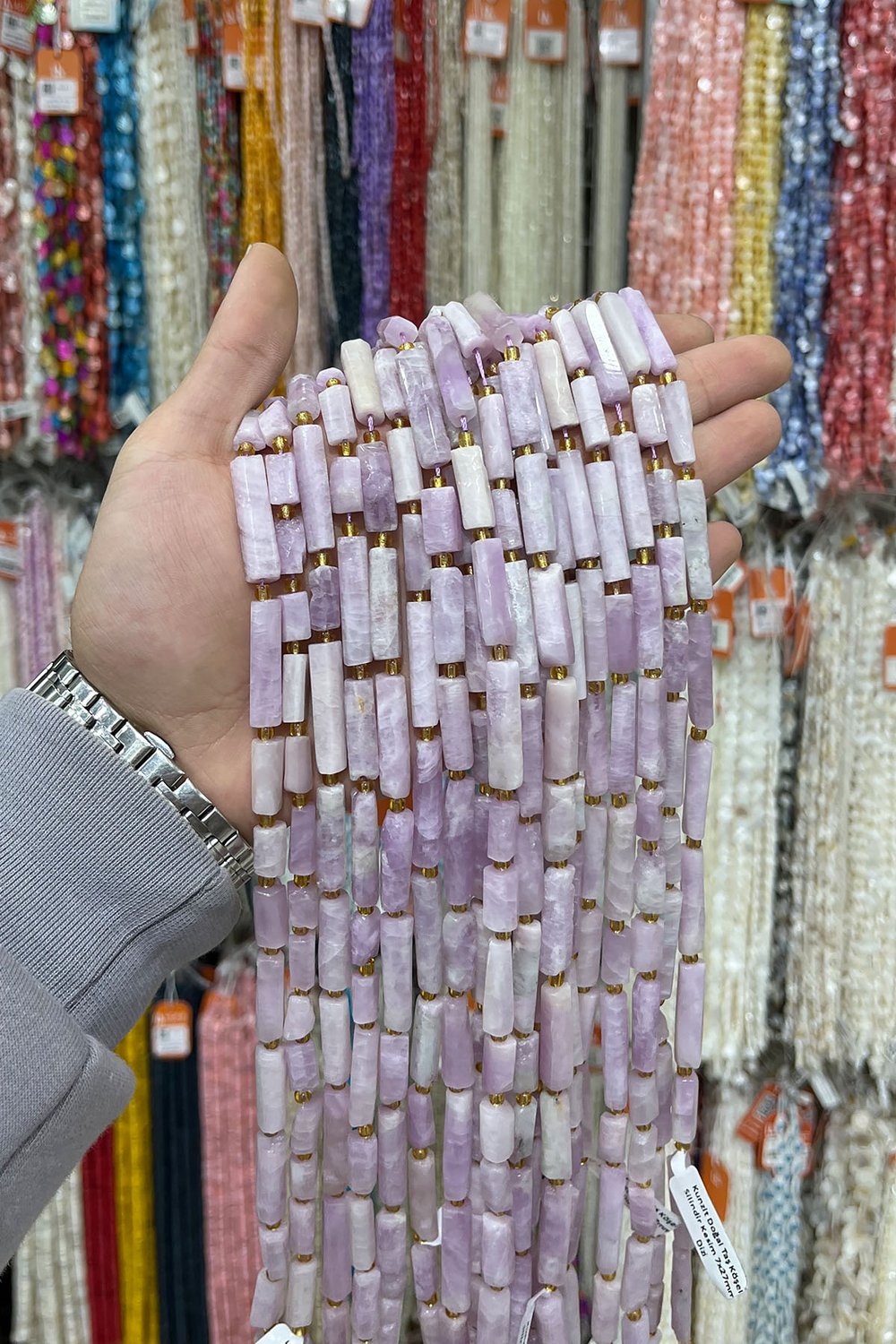Kunzit Taşı Köşeli Silindir Kesim 7x27mm Doğal Taş Dizi