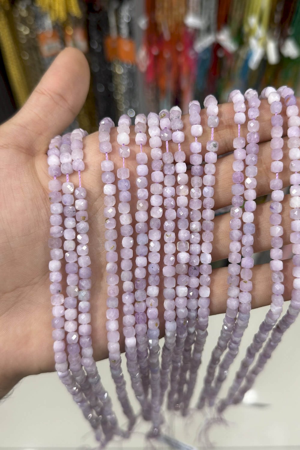 Kunzite Stone Faceted Cube-Cut 5x5mm Bead Strand