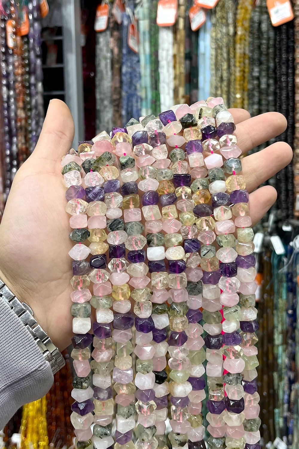 Quartz Natural Stone Mix Washer Cut 10X7mm String Of Beads