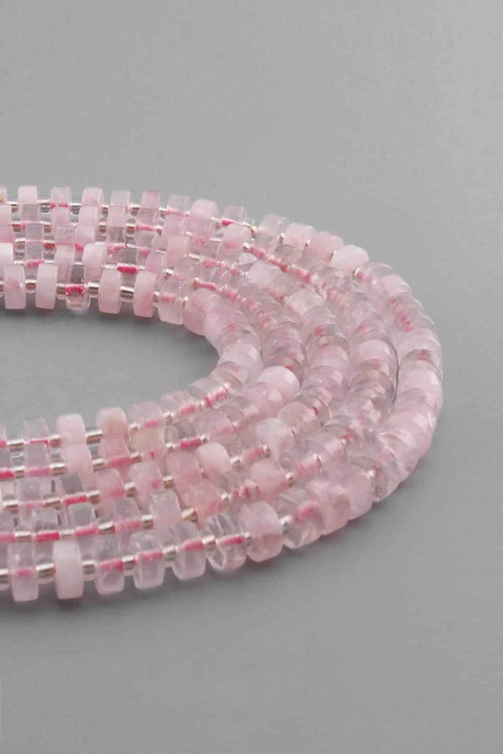 Quartz Natural Stone Shiny Pink Washer Cut 6x4mm String Of Beads