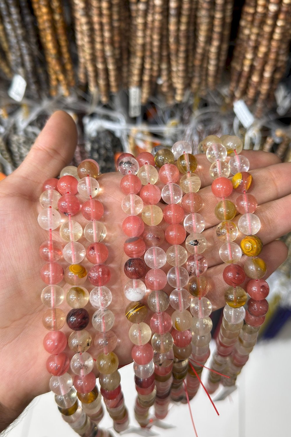 Kuvars Taşı Küre Kesim Parlak Karışık 10mm Doğal Taş Dizi [AB+]