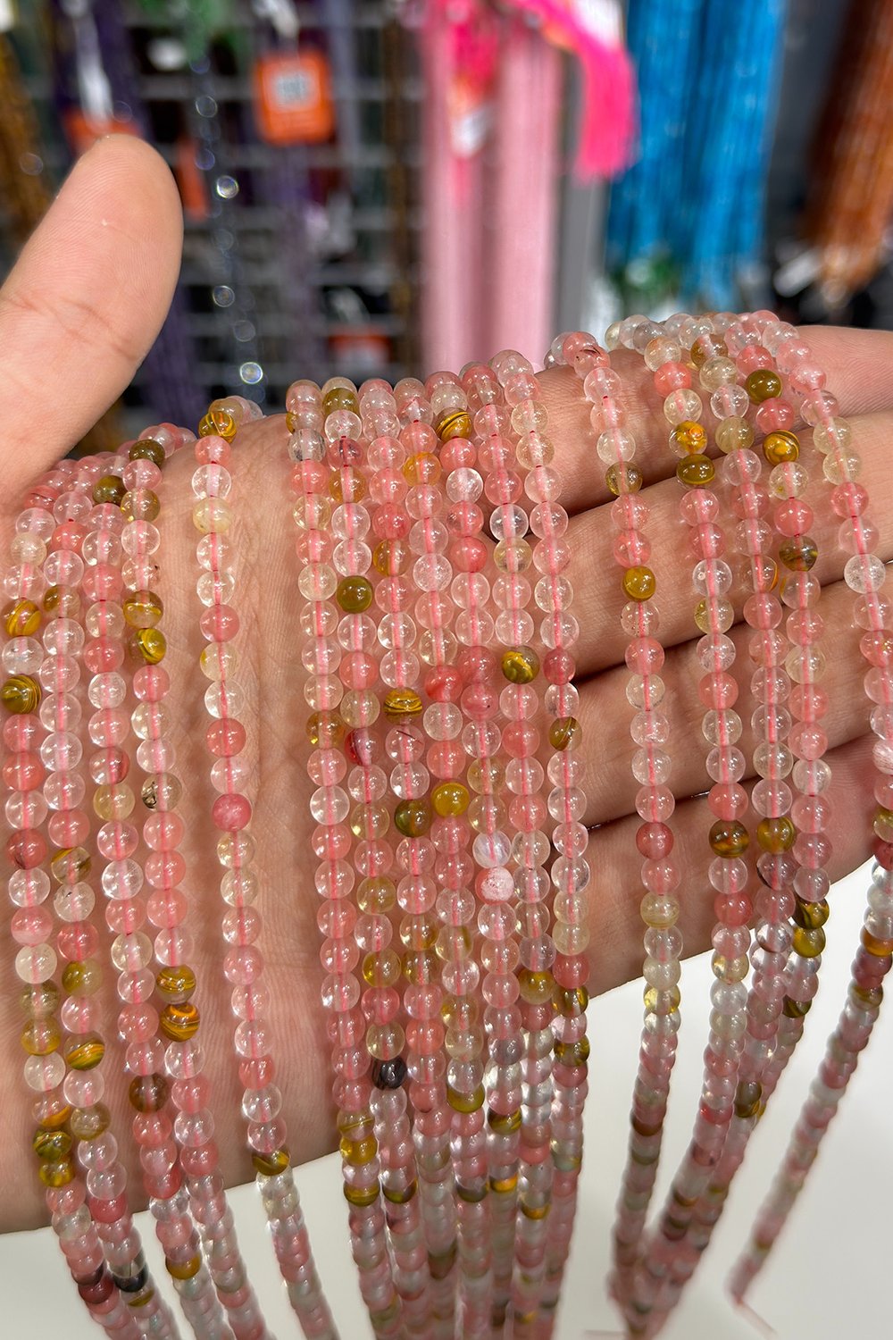 Kuvars Taşı Küre Kesim Parlak Karışık 4mm Doğal Taş Dizi [AB+]