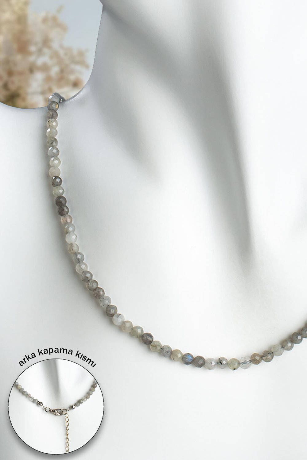 Labradorite Stone Crystal-Faceted Round 3mm Necklace