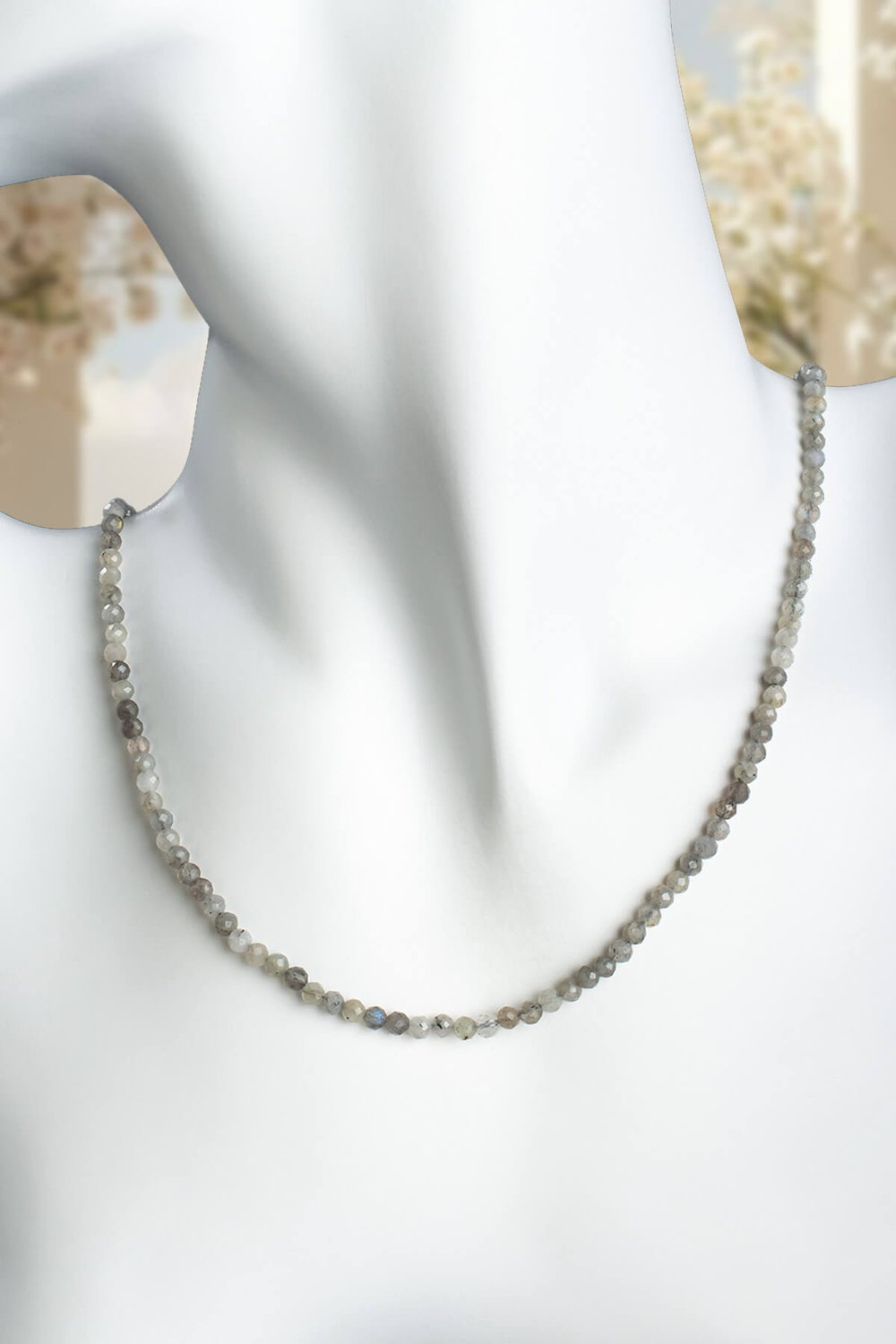 Labradorite Stone Crystal-Faceted Round 3mm Necklace
