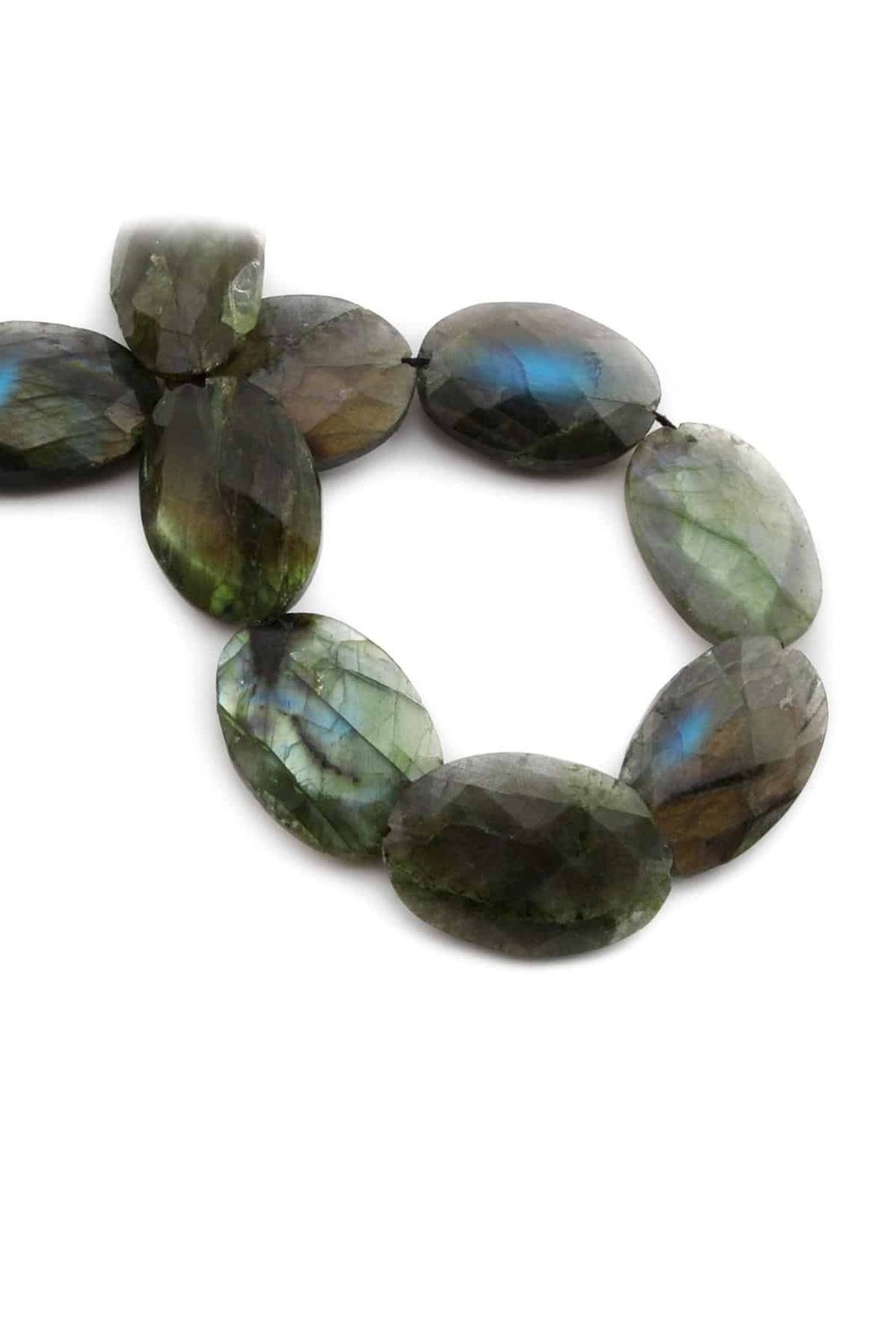 Labradorite Natural Stone Oval Crystal Cut 20x25mm String Of Beads [AA]