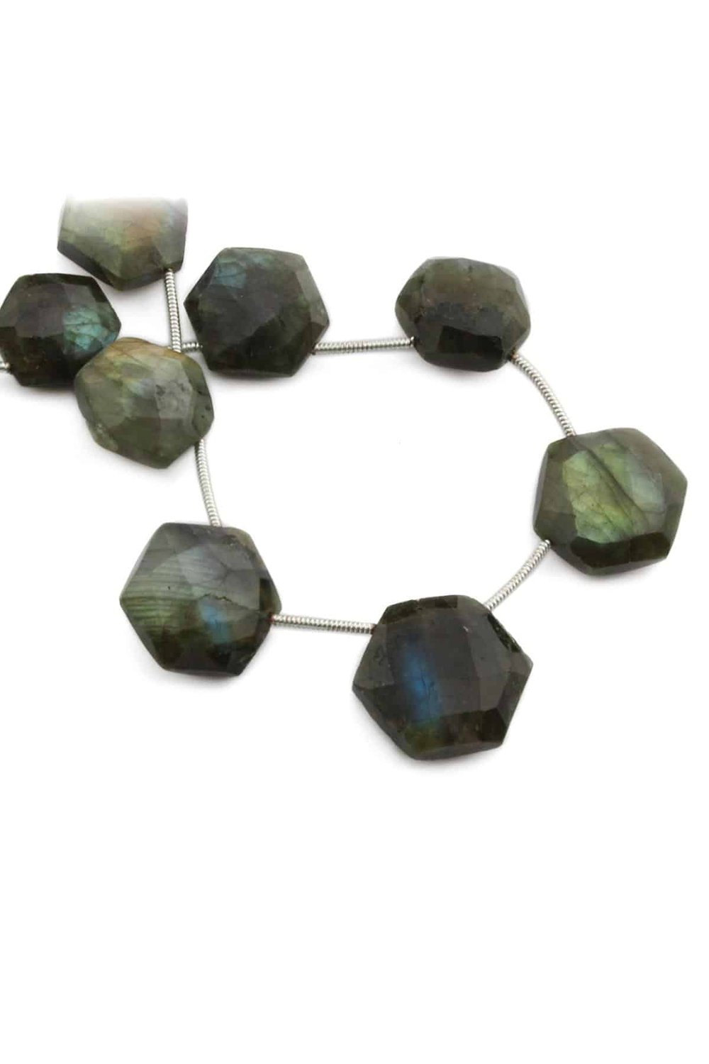 Labradorite Natural Stone Flat Hexagon Crystal Cut 17x7mm String Of Beads [AA]