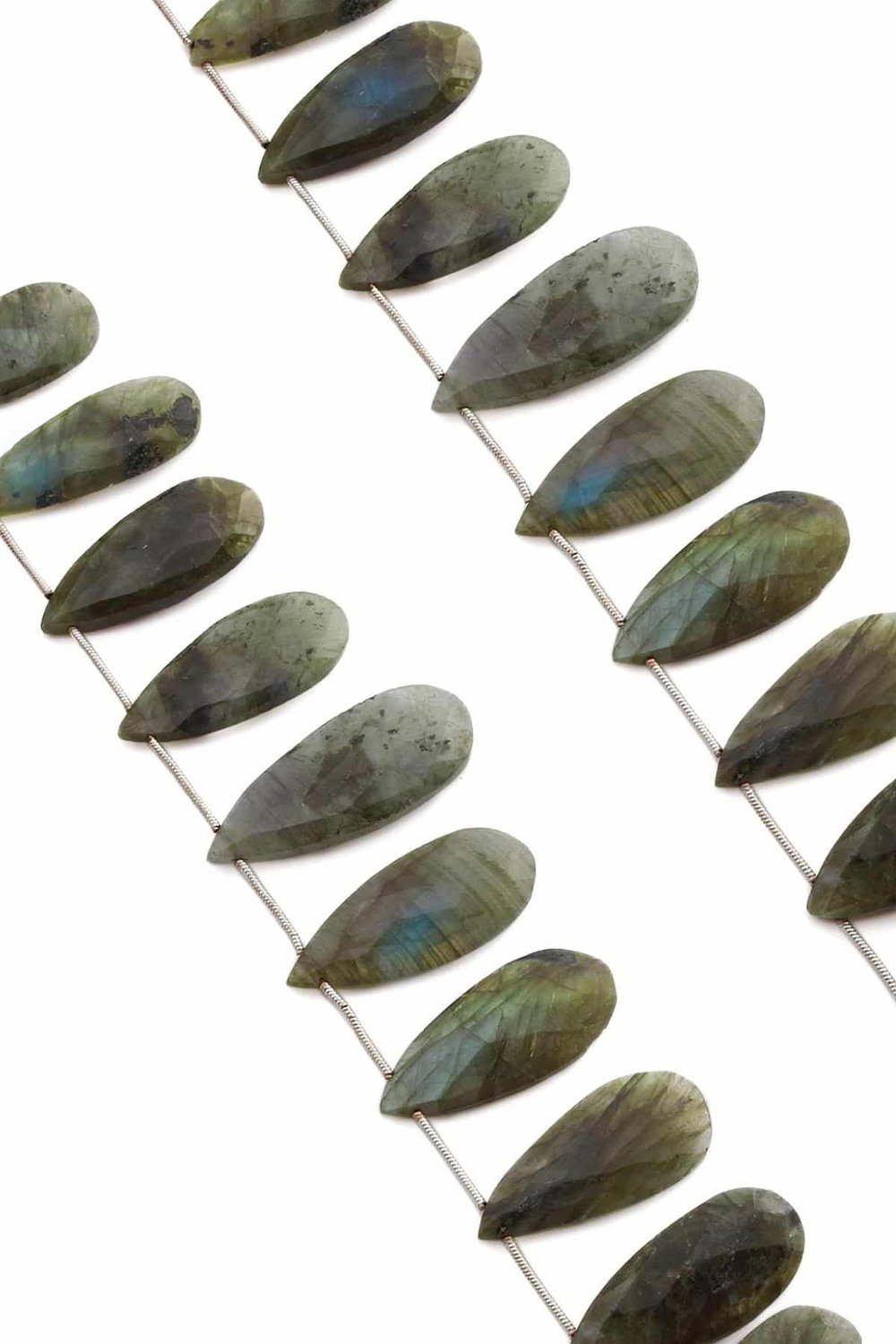 Labradorit Taşı Yassı Damla Kristal Kesim Parlak 14x28mm Doğal Taş Dizi [AA]