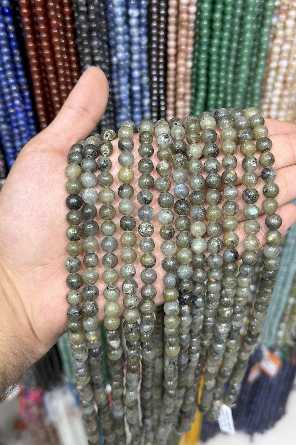 Labradorit Taşı Küre Kesim Parlak Koyu Yeşil 8mm Doğal Taş Dizi