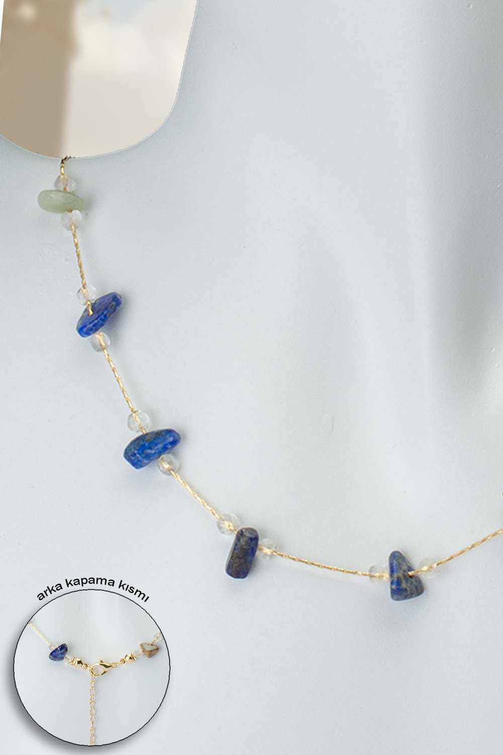 Lapis Lazuli Stone Chips Glue-On Lacquer-Coated Necklace