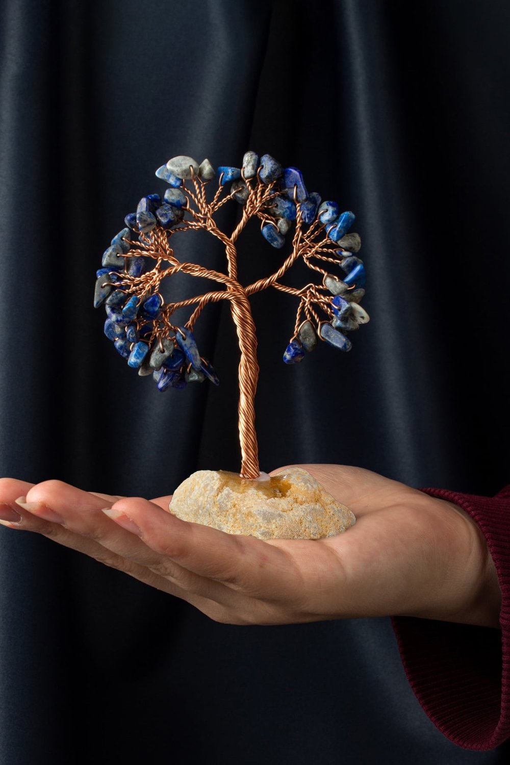 Lapis Lazuli Taşı El Yapımı 4x11cm Doğal Taş Dekoratif Hayat Ağacı