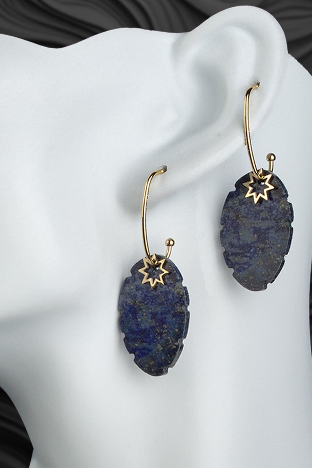 Lapis Lazuli Taşı Oval Kesim Doğal Taş Çelik Küpe