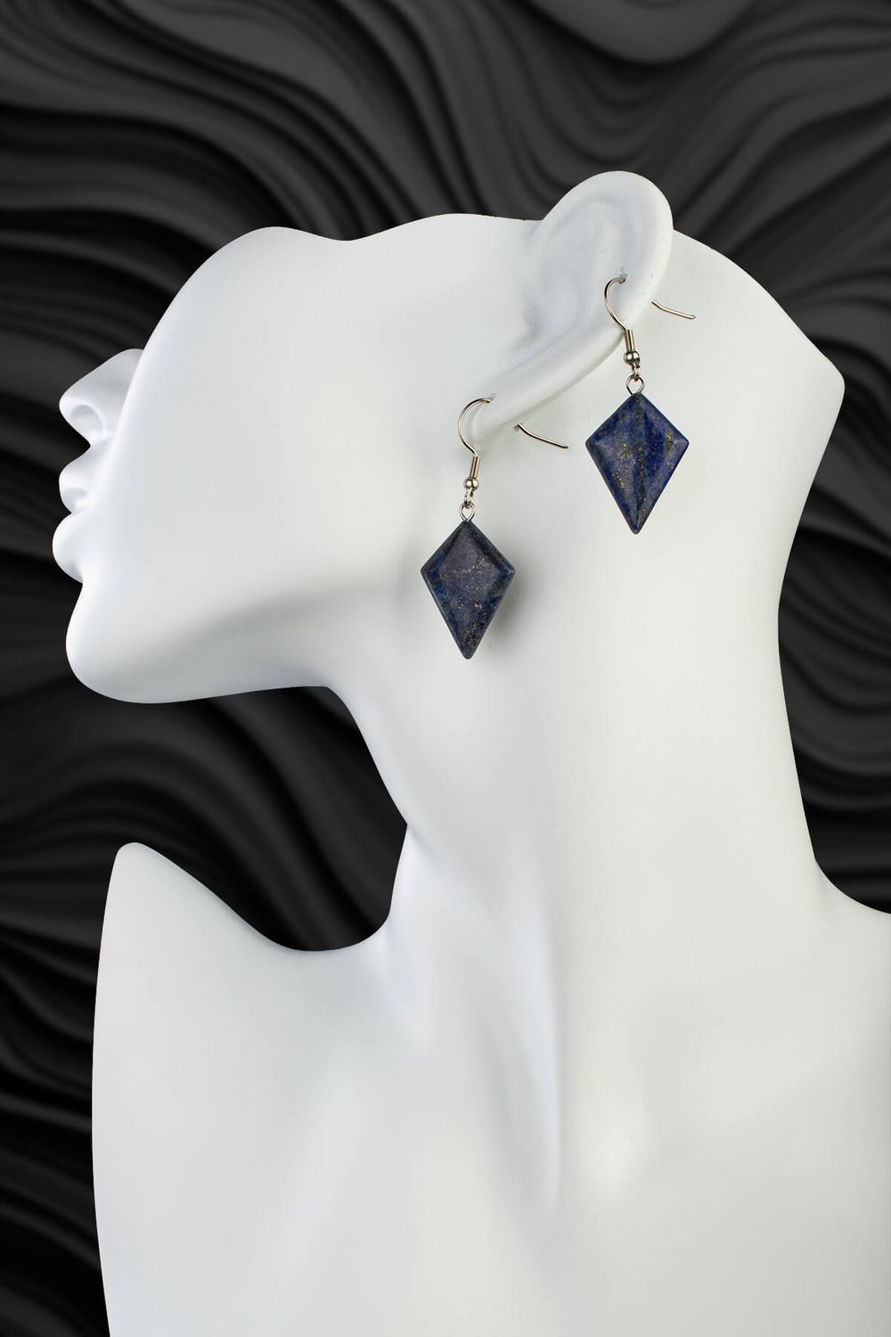 Lapis Lazuli Taşı Rhombus Kesim Doğal Taş Küpe