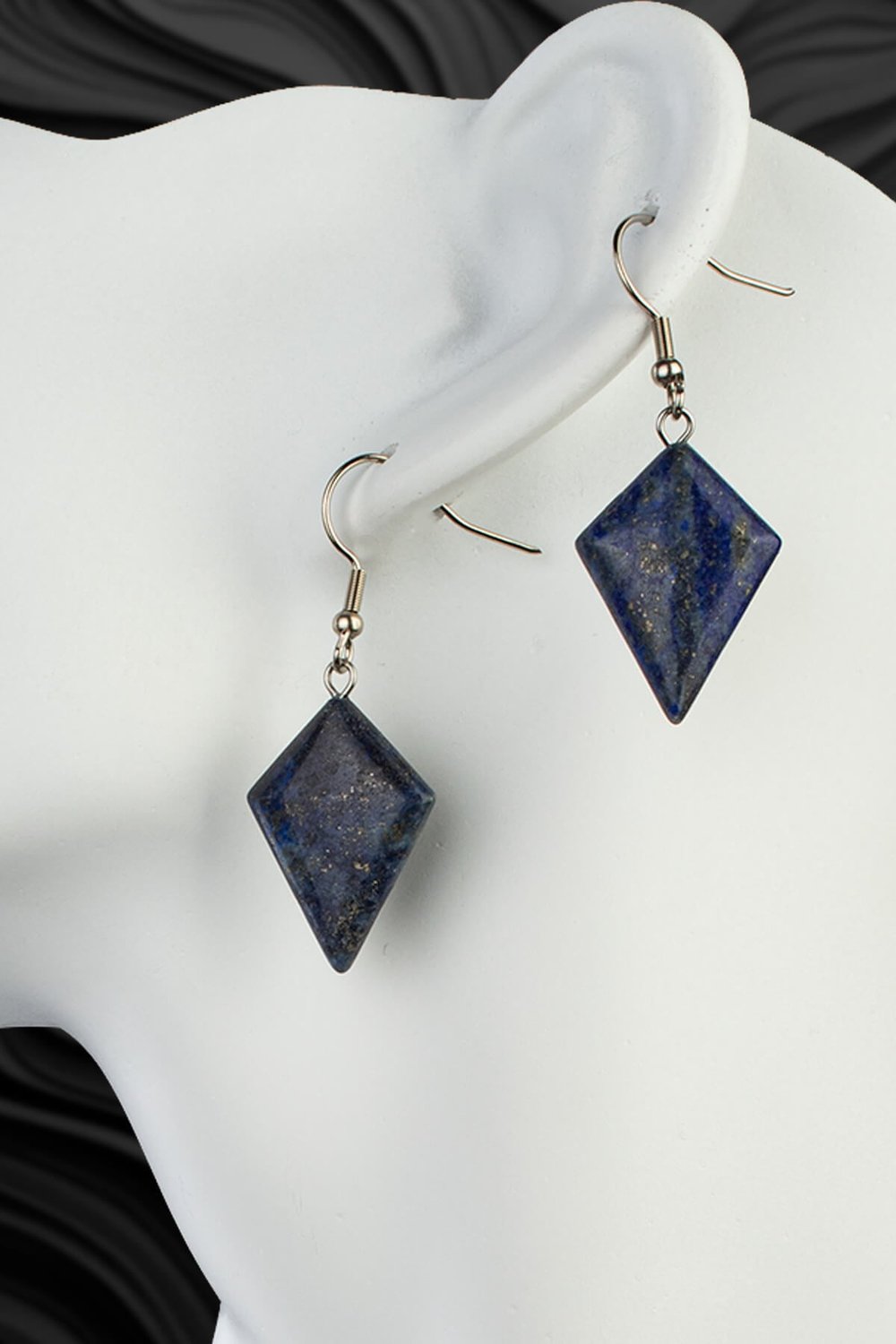 Lapis Lazuli Taşı Rhombus Kesim Doğal Taş Küpe