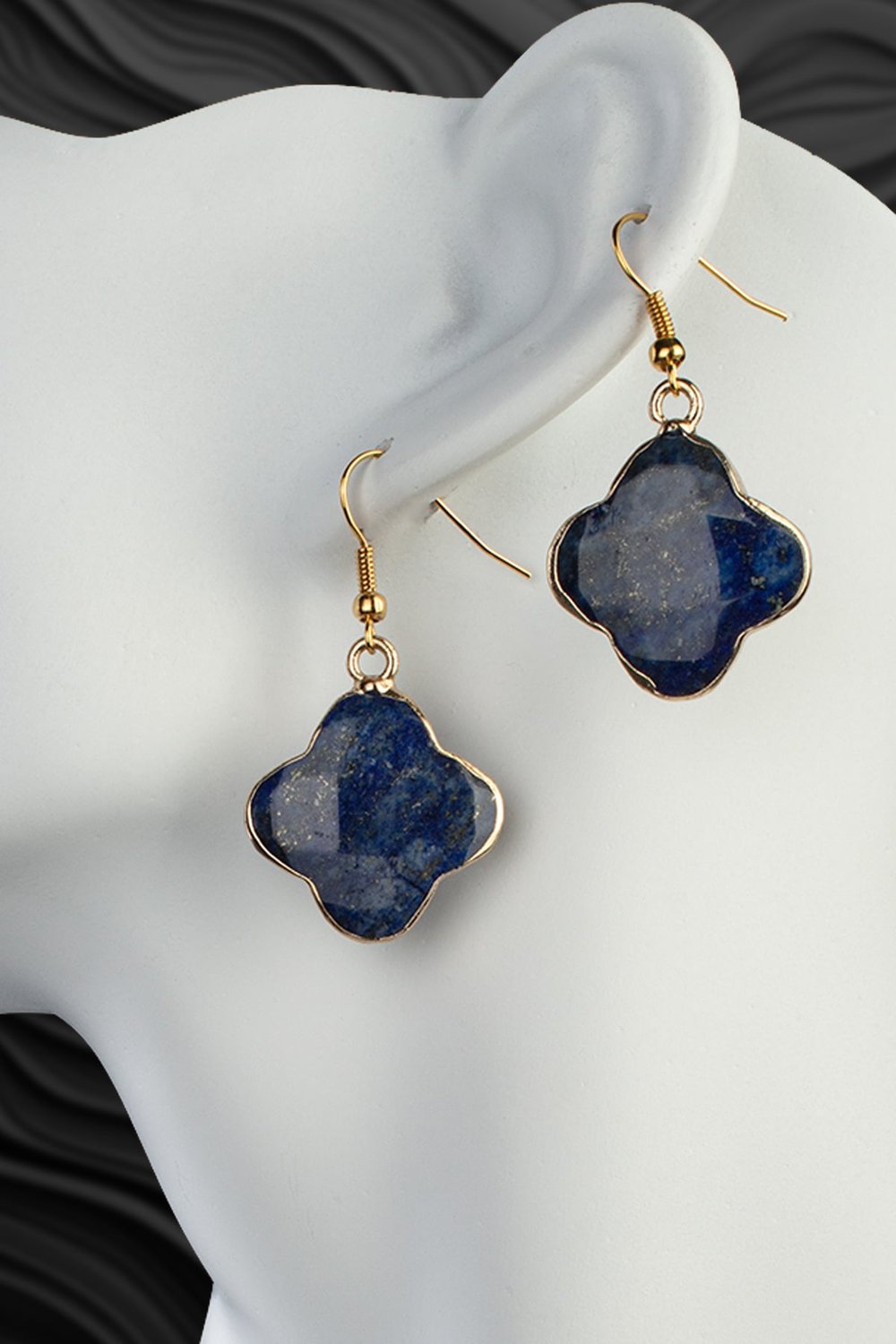 Lapis Lazuli Taşı Yonca Kesim Küpe