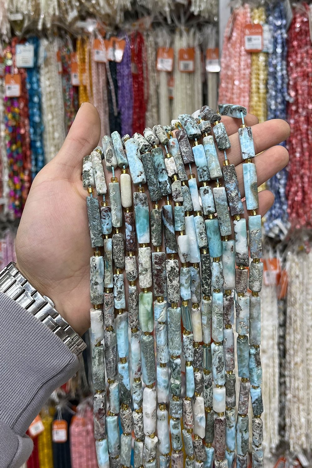 Larimar Taşı Köşeli Silindir Kesim 7x27mm Doğal Taş Dizi
