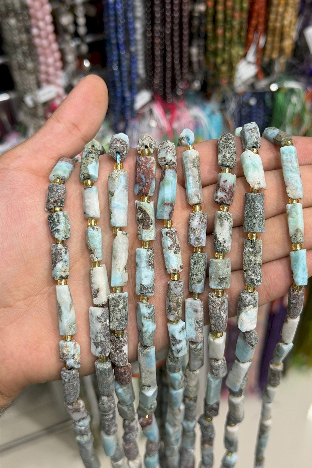 Larimar Taşı Köşeli Silindir Kesim 7x27mm Doğal Taş Dizi