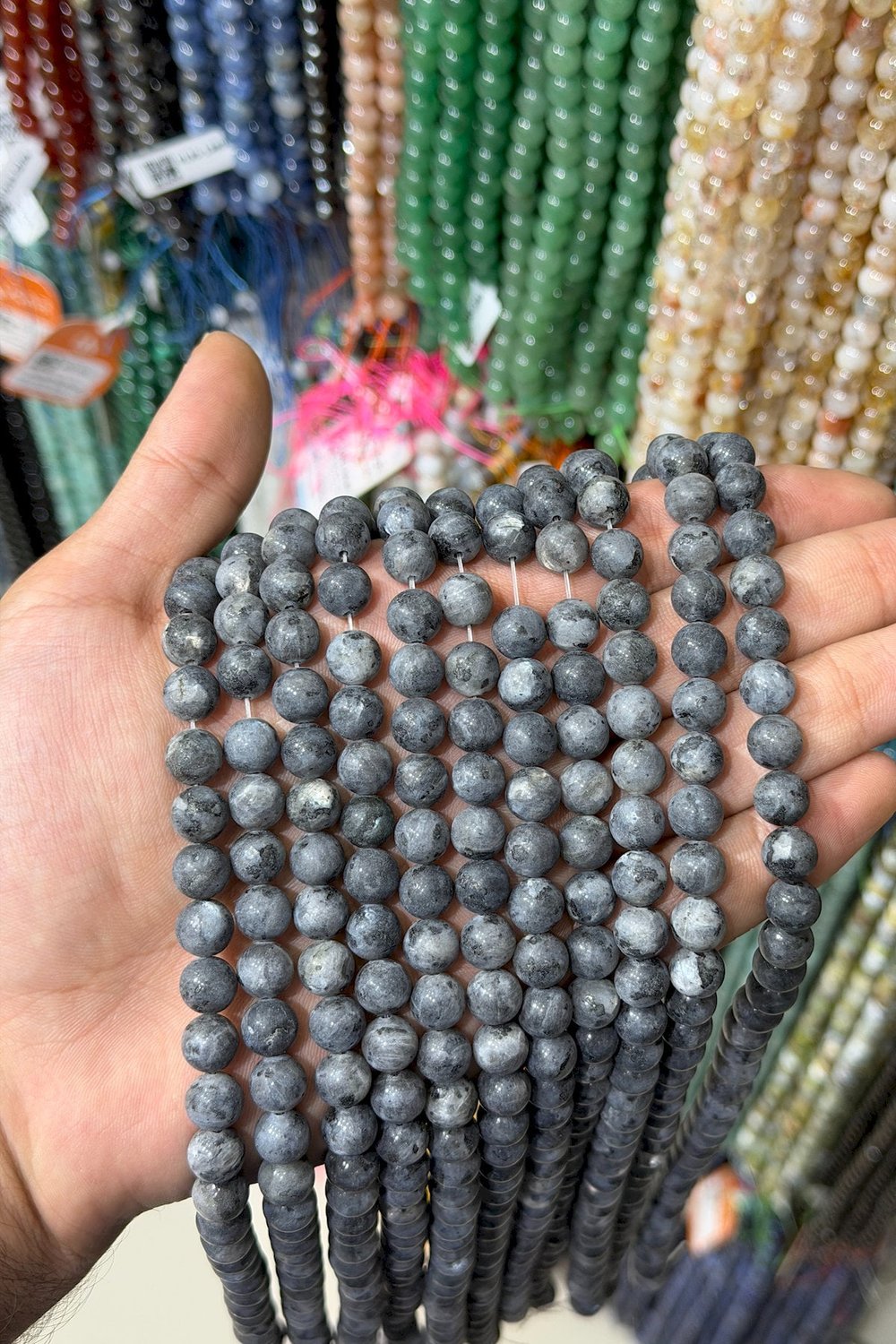 Larvakit Taşı Küre Kesim Mat Gri 8mm Doğal Taş Dizi [AB+]