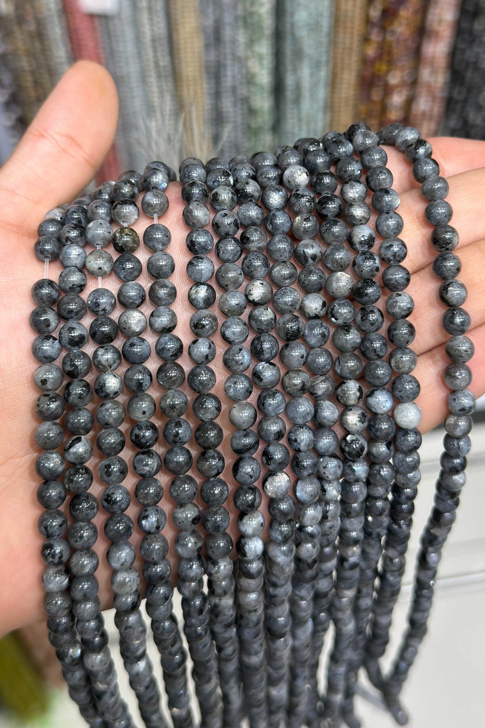 Larvakit Taşı Küre Kesim Parlak 6mm Doğal Taş Dizi [AA]