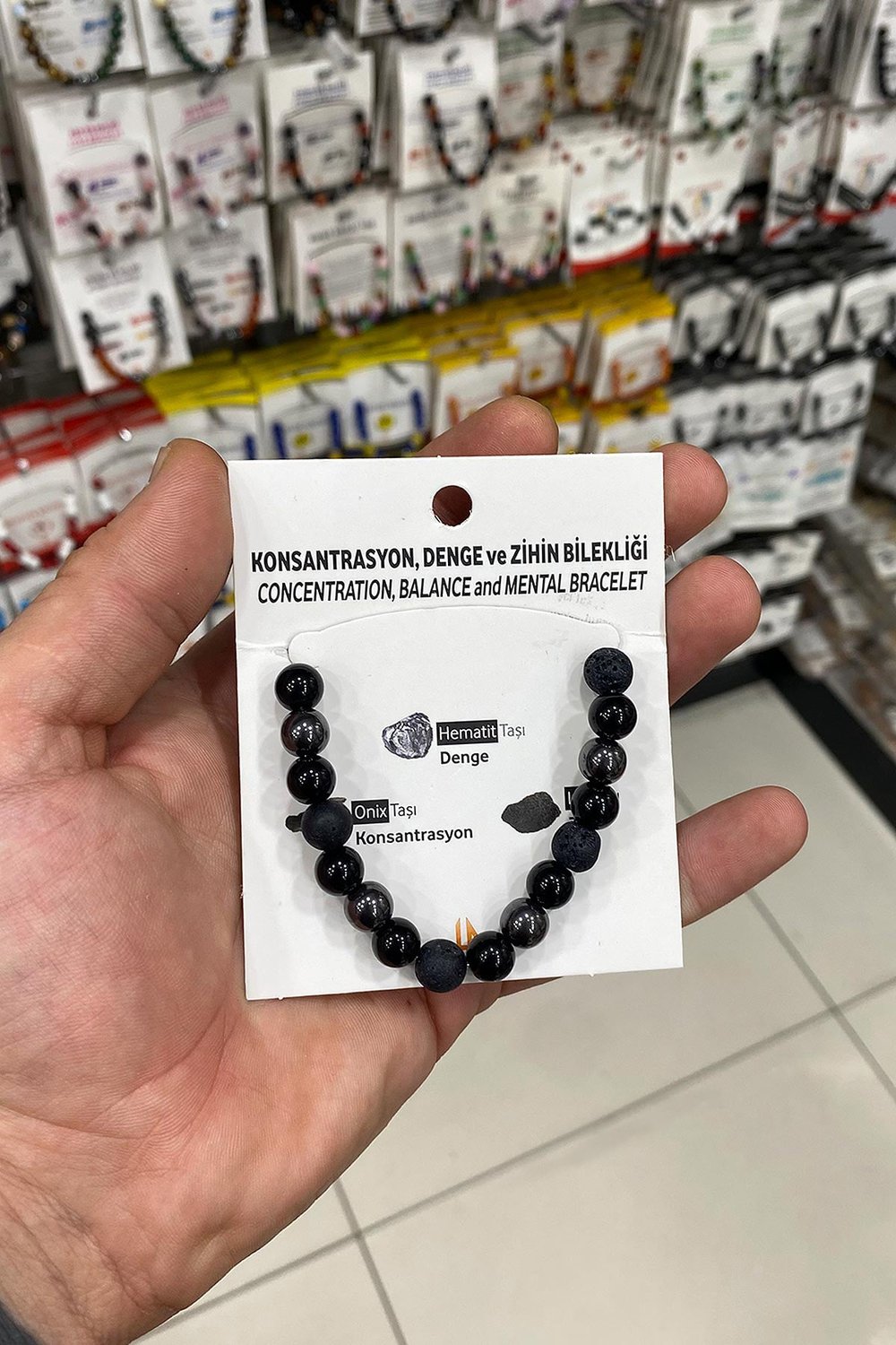 Lav Taşı-Karışık Doğal Taş Küre Kesim Konsantrasyon Bilekliği