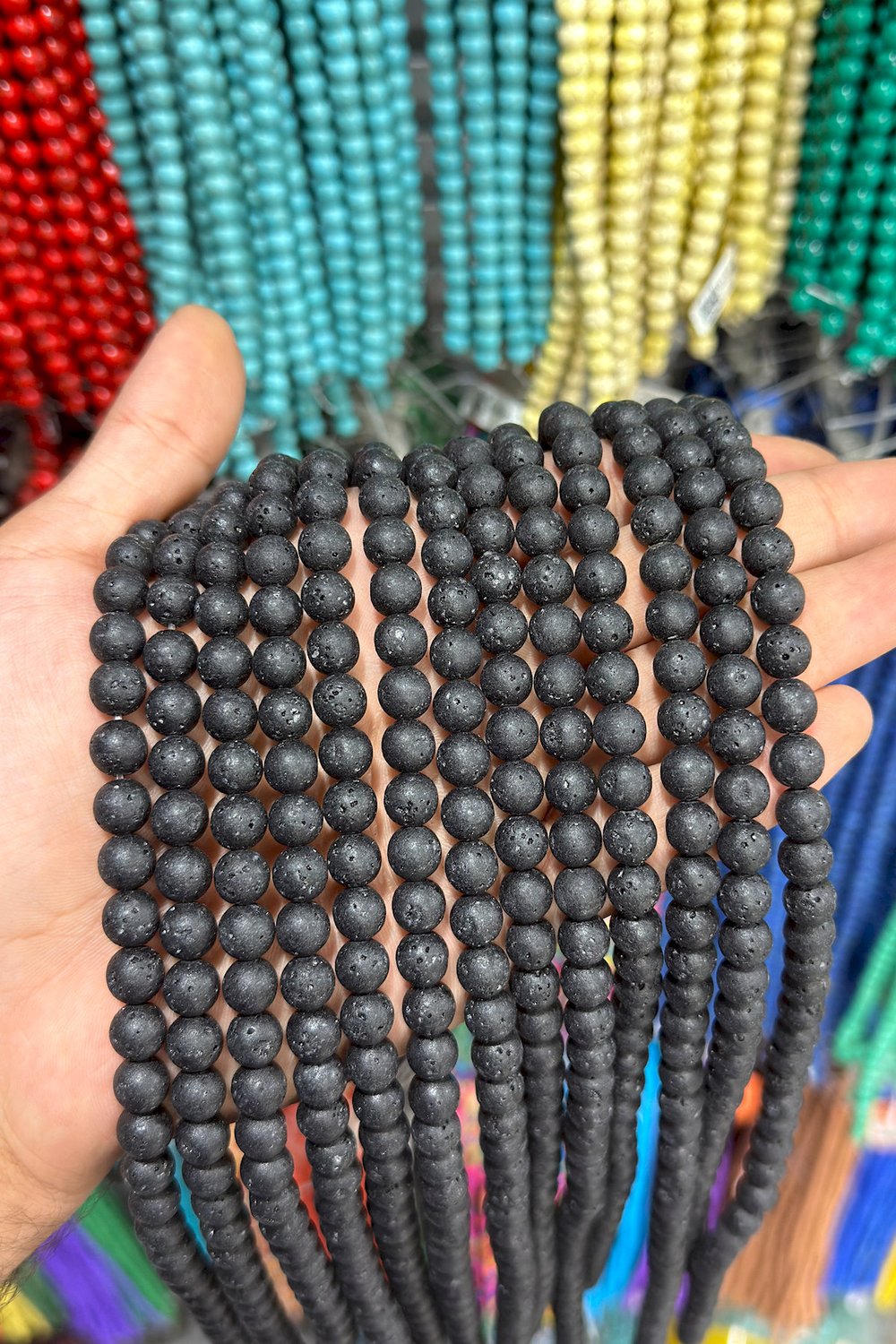 Lav Taşı Küre Kesim Mat Siyah 8mm Doğal Taş Dizi [AA]