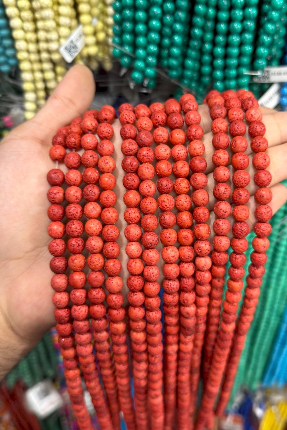 Lav Taşı Küre Kesim Parlak Açık Kırmızı 8mm Doğal Taş Dizi [AA]