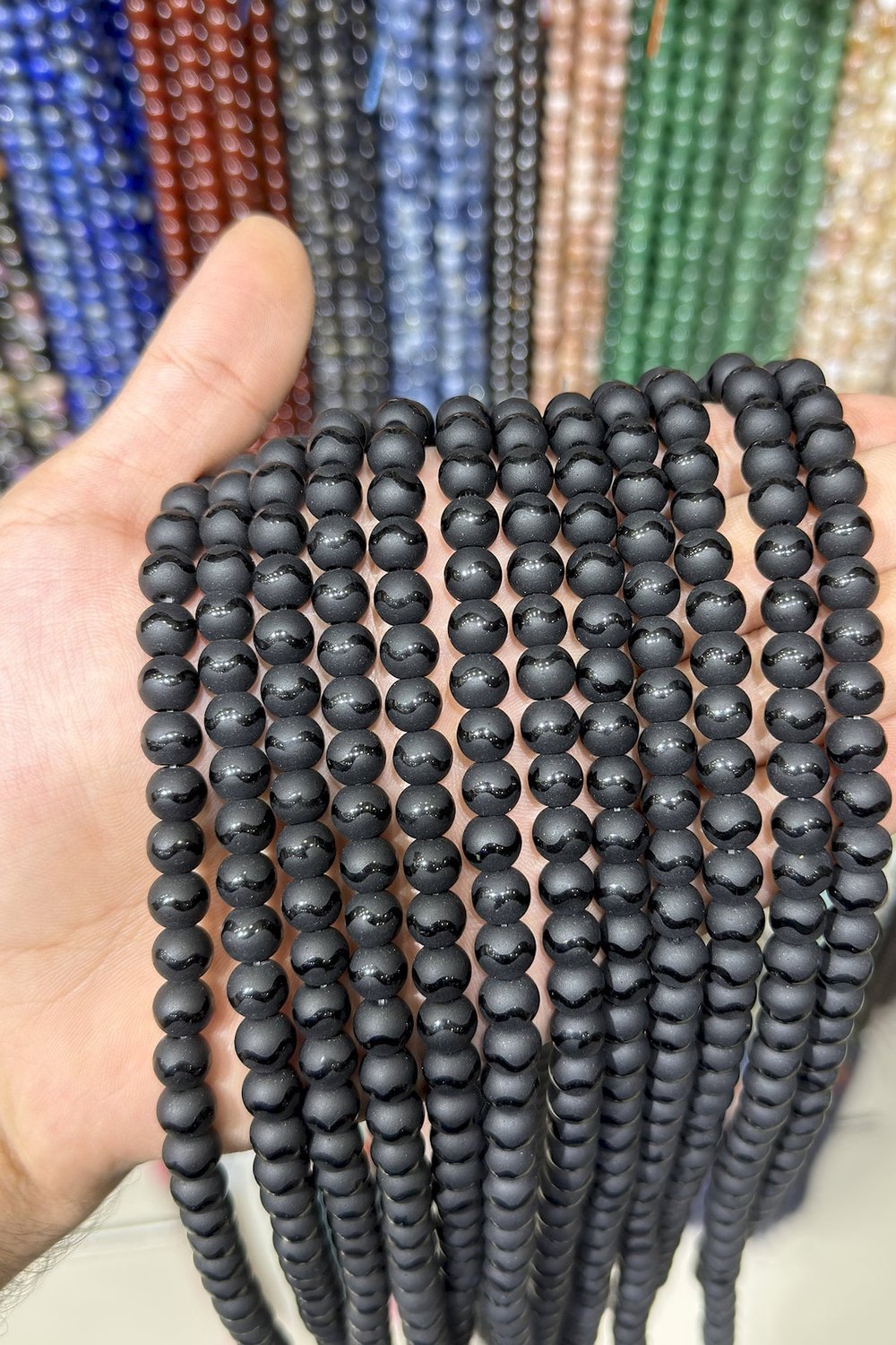 Lazerli Oniks Taşı Dalgalı Küre Kesim Mat 8mm Doğal Taş Dizi [AB+]