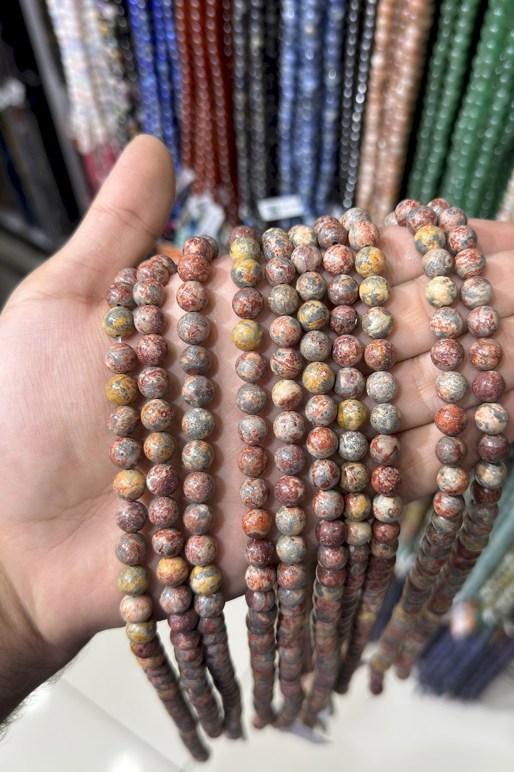 Leopar Jasper Taşı Küre Kesim Parlak Kırmızı 8mm Doğal Taş Dizi [AA]