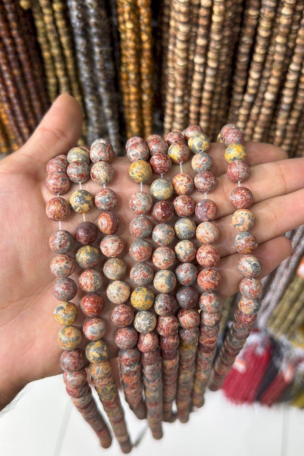 Leopar Jasper Taşı Küre Kesim Parlak Kırmızı 10mm Doğal Taş Dizi [AA]