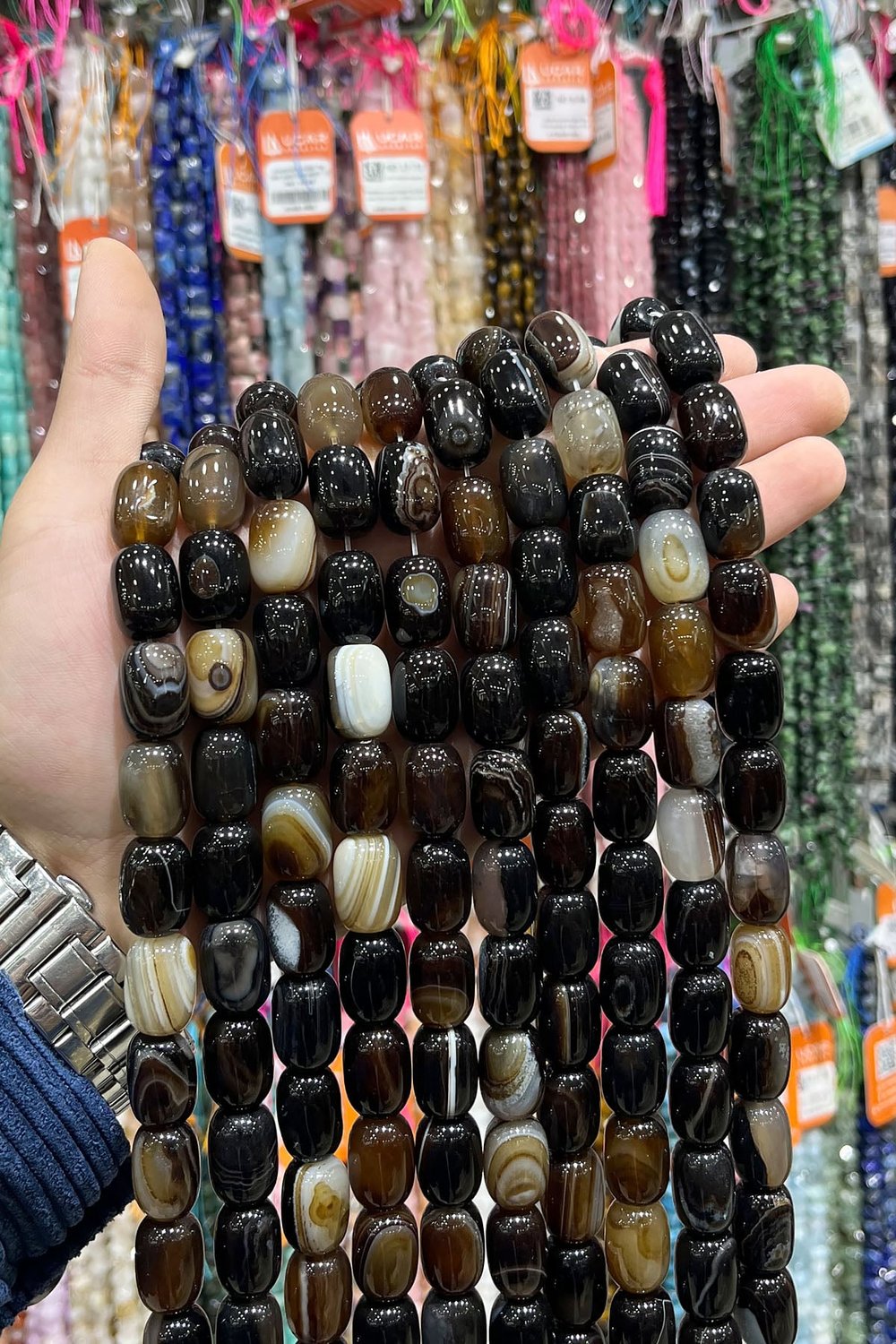 Madagaskar Akik Taşı Silindir Kesim Kahverengi 13x18mm Doğal Taş Dizi