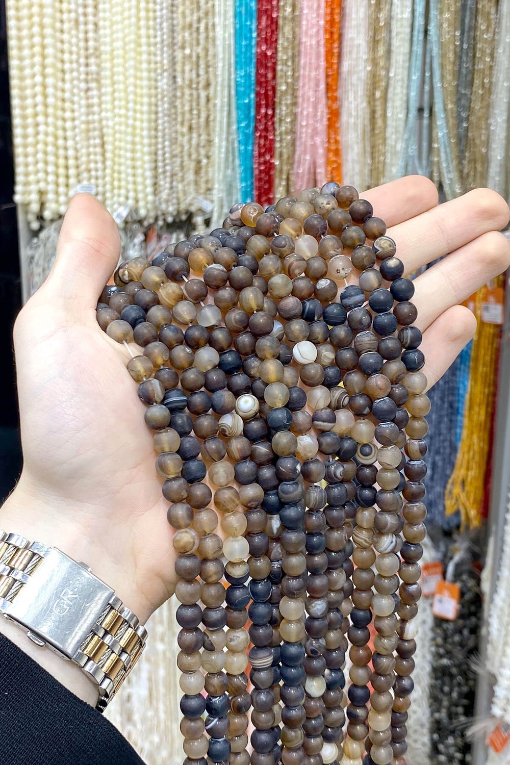 Madagascar Agate Natural Stone Matte Brown Globe Cut 8mm String Of Beads