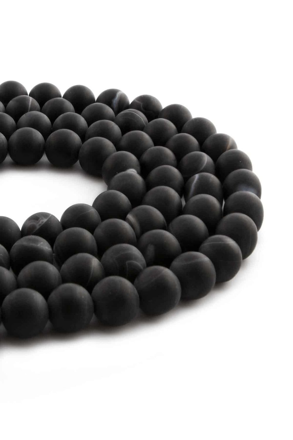 Madagascar Agate Natural Stone Matte Black Globe Cut 10mm String Of Beads