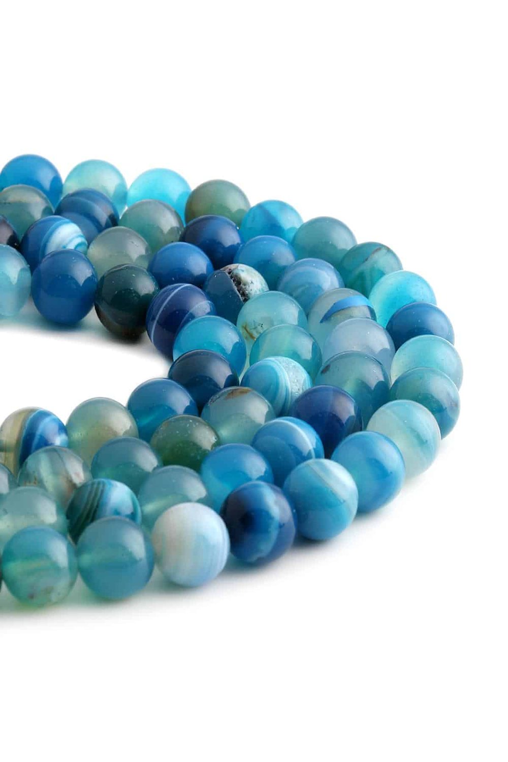 Madagascar Agate Natural Stone Blue Shiny Globe Cut 10mm String Of Beads