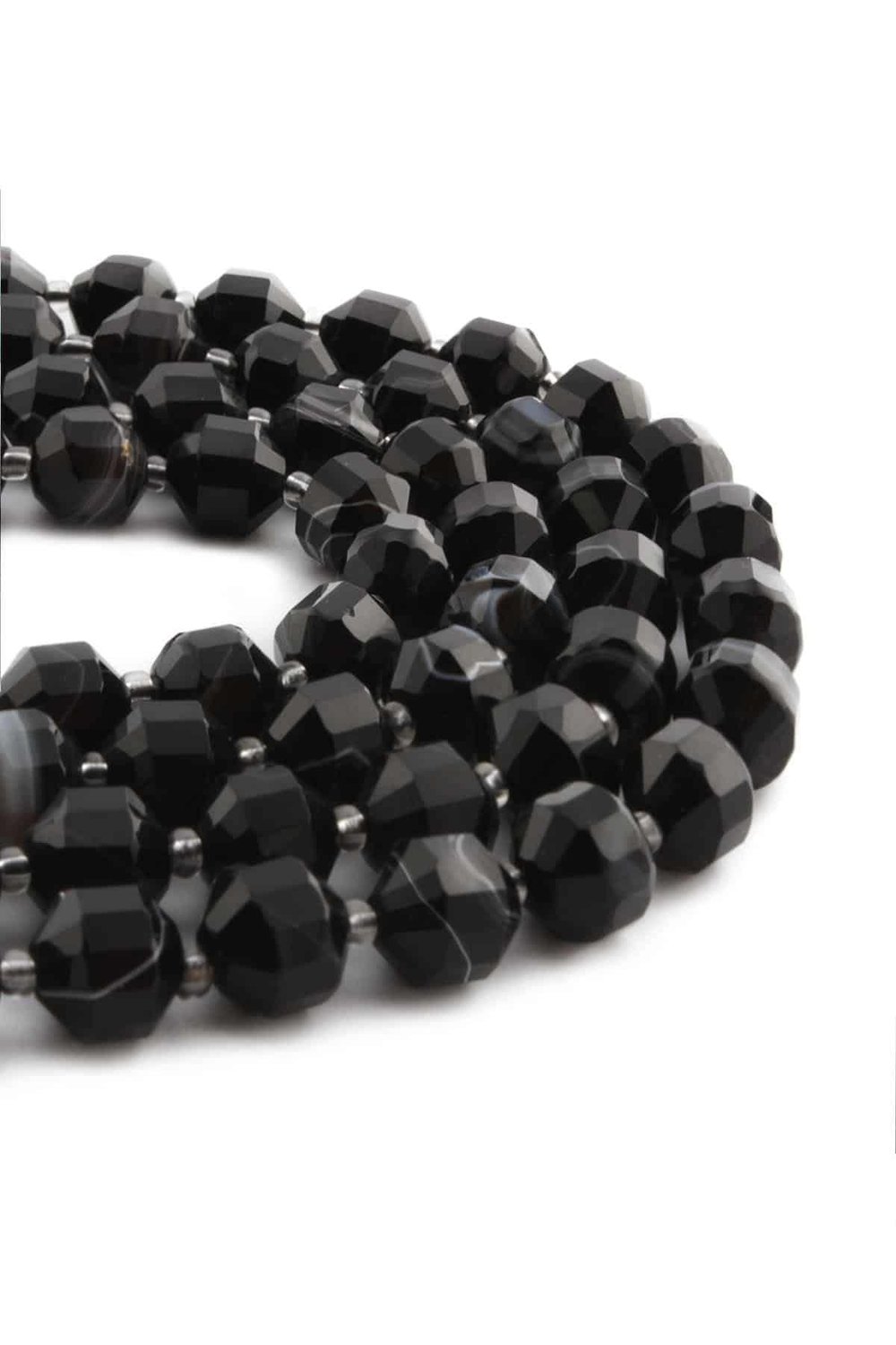 Madagascar Agate Natural Stone Shiny Black Globe Hexagonal Cut 10mm String Of Beads
