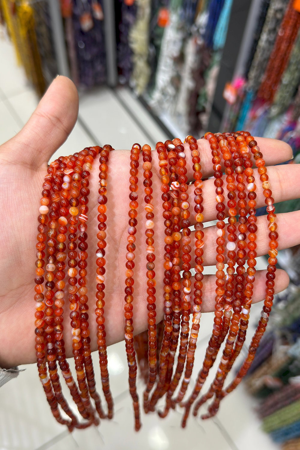 Madagaskar Akik Taşı Küre Kesim Parlak Turuncu 4mm Doğal Taş Dizi